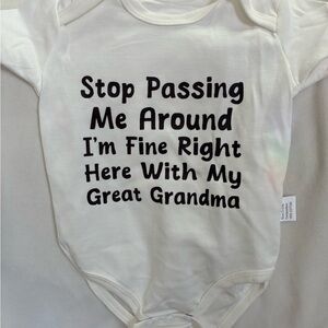 Cream Baby Onesie with Black Text